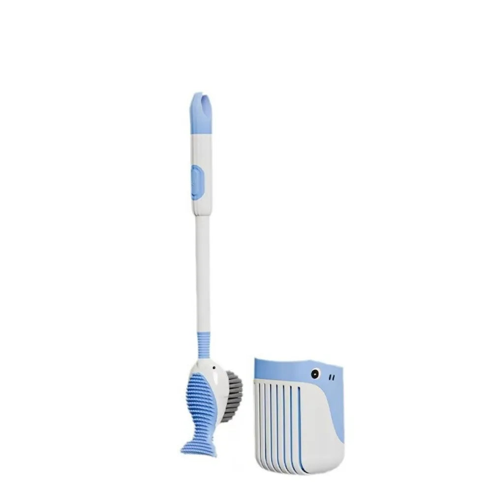 Space Saving Silicone Toilet Brush Set Non-Slip Cute Toilet Scrubber Durable Wall-Mounted Toilet Cleaner with Holder Sinks