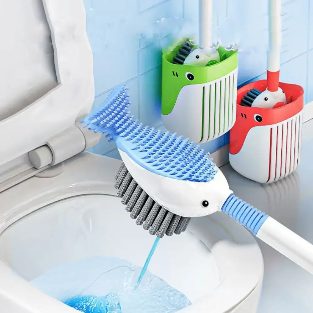 Space Saving Silicone Toilet Brush Set Non-Slip Cute Toilet Scrubber Durable Wall-Mounted Toilet Cleaner with Holder Sinks