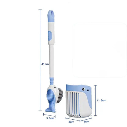 Space Saving Silicone Toilet Brush Set Non-Slip Cute Toilet Scrubber Durable Wall-Mounted Toilet Cleaner with Holder Sinks