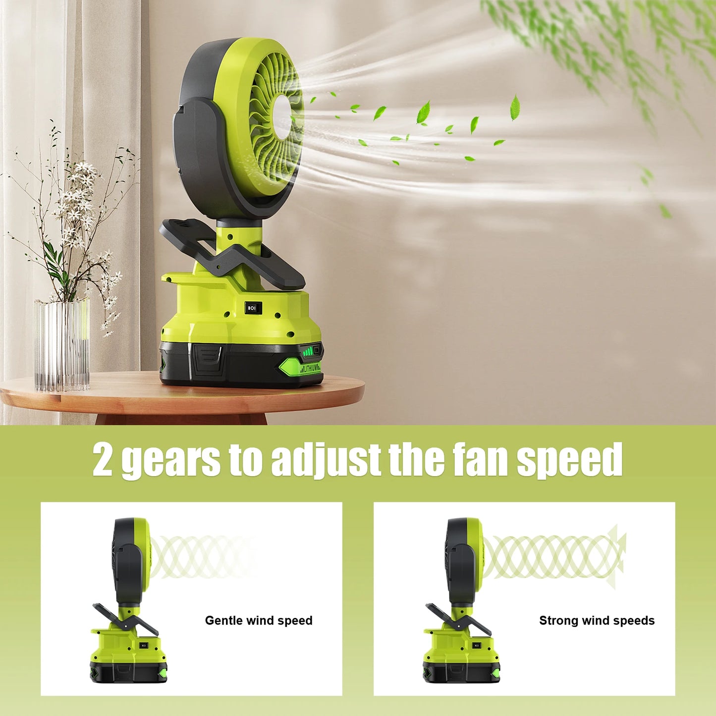 Turpow Cordless Fan For Roybi P108 P107 Battery 18V Fan Light 2 in 1 Compatible With Roybi 18V Li-ion Batteries Wireless fan